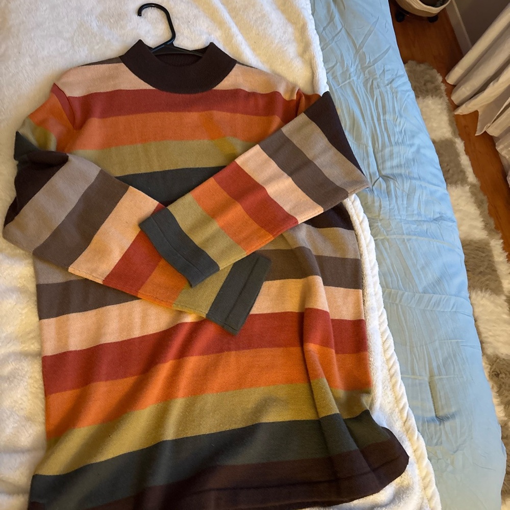 Jennifer Moore Striped Crewneck Sweater in Brown, Rust, Olive, Pink